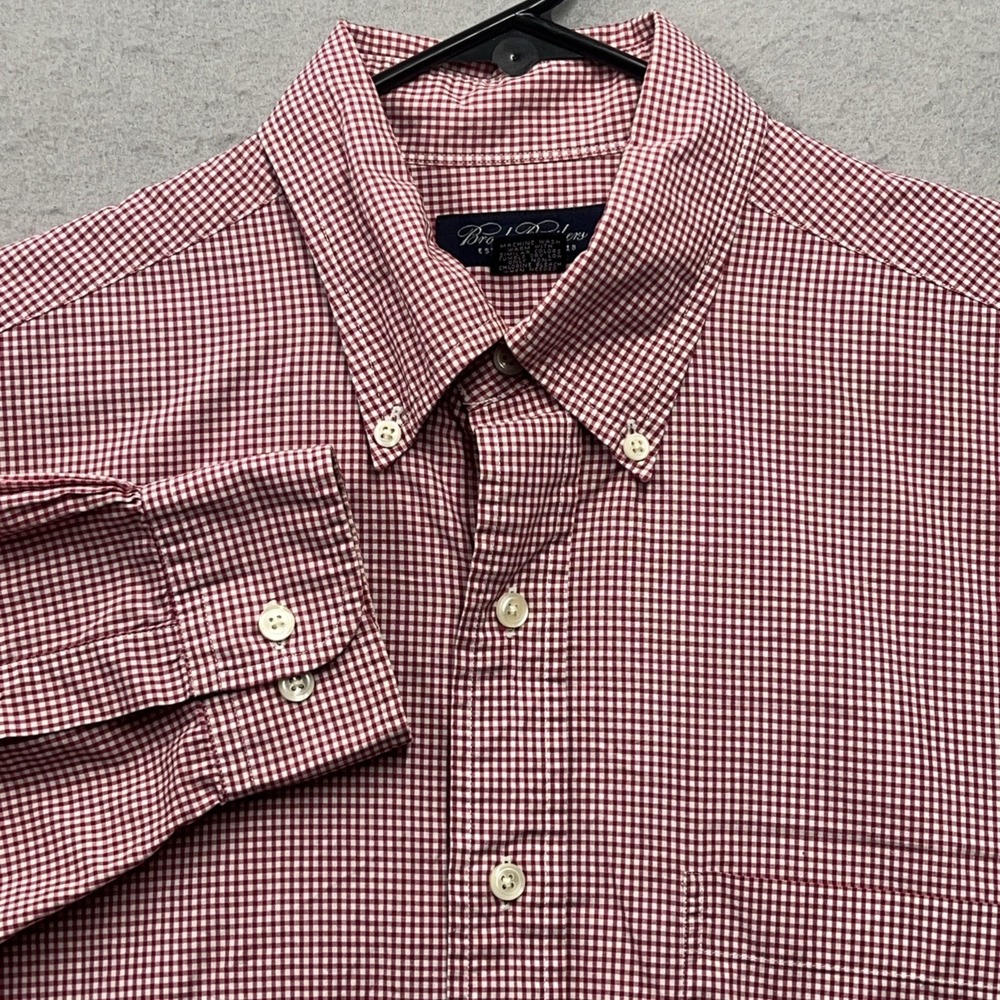 Brooks Brothers Shirt Large Red Gingham Button Down Cotton Classic